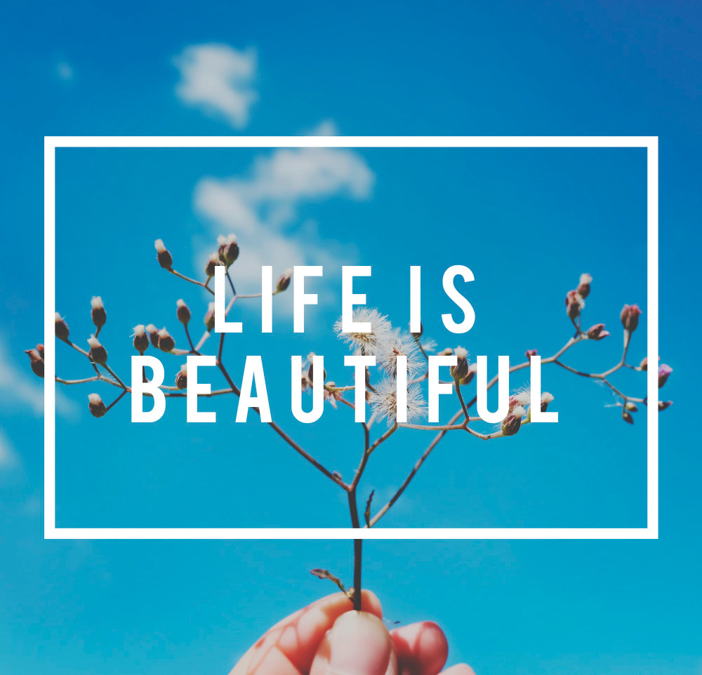 life motivation inspiratin positive vibes quote flower blue sky background